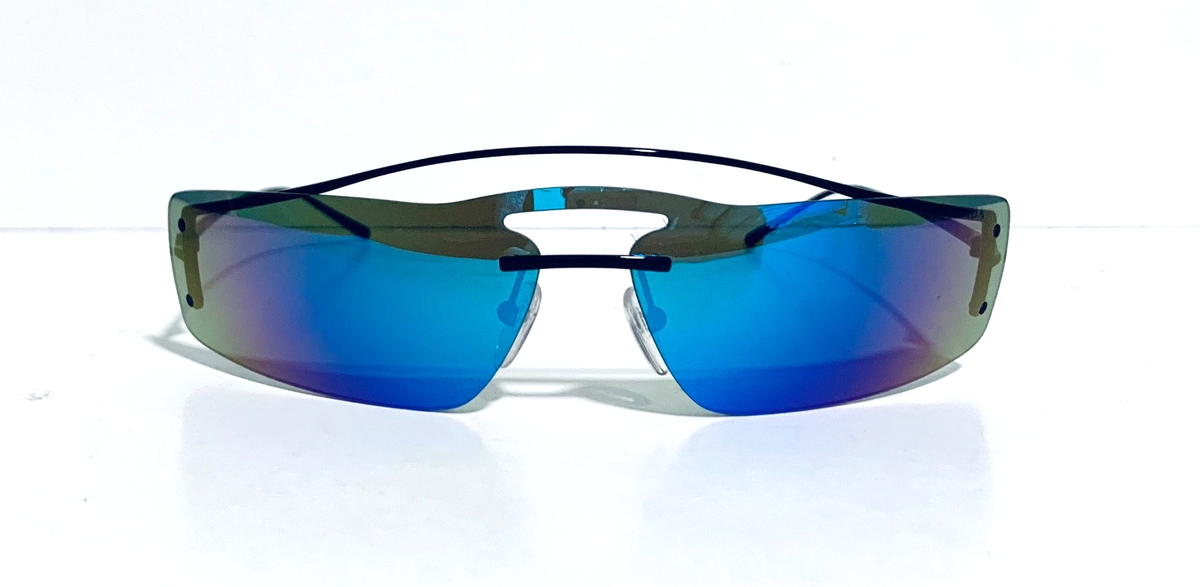 NEW PRADA SPR61V 1AB336 3N LIGHT GREEN MIRRORED RIMLESS WRAP