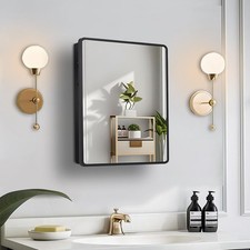 Medicine Cabinet with Mirror, 16x22 inch Black Recessed Medicine Cabinet or S...