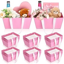 36 Pcs Pink Gift Basket Empty Bulk with Handles 9.8 x 6.5 x 4.3 Inch Kraft