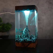 Godzilla resin lamp, Epoxy resin art, Custom night light, Handmade gifts