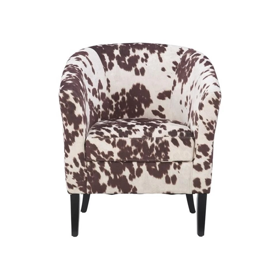 Linon Simon Upholstered Barrel Chair High Back and Arms in Brown Cowprint - Image 4 of 4