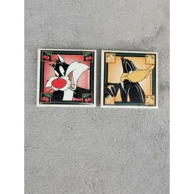 Vintage 1998 Warner Bros Looney Tunes Sylvester & Daffy Duck Ceramic Magnets Set