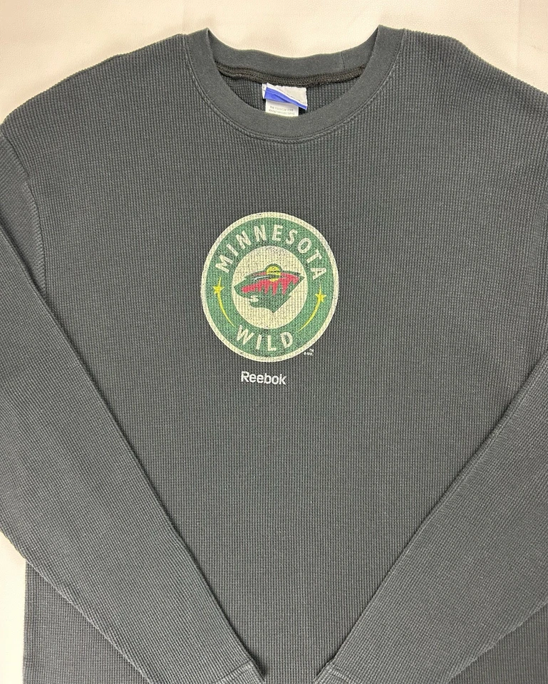 Camisa tejida gofre manga larga Reebok Minnesota Wild para hombre XL NHL hockey negra Foto 4 de 4