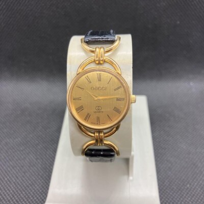 Gucci 6000L Watch Ladies 23mm Quartz Round Gold Dial Swiss Made