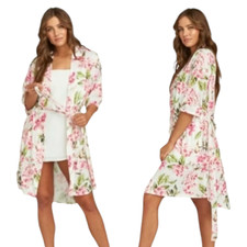 SHOW ME YOUR MUMU Brie Robe, Pink White 100% Polyester Short Sleeve, One Size