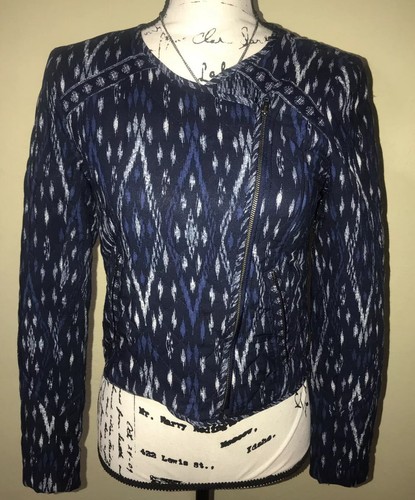 Soft Joie Akinyi Lightweight Quilted Crop Jacket Coat Blue Ikat Moto Zip XS NWT - Picture 4 of 12