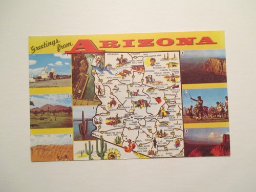 Arizona Postcard Map Greetings AZ - 第 1/2 張圖片