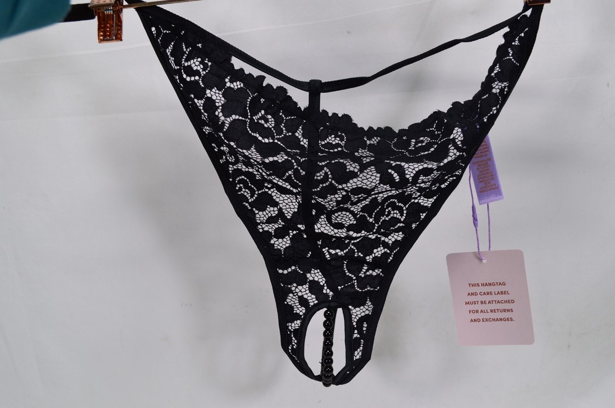 NWT SavageX Fenty Crotchless Black String of Pearls Thong  display picture 1