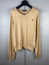 Polo Ralph Lauren Mens Cotton Logo Brown Sweater Jumper Size XL