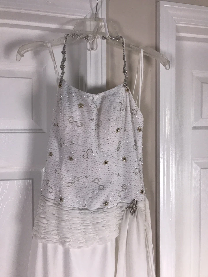LANDA женщин 1шт красивый белый бисером рыбий хвост без рукавов свадебное платье размер 4 - Изображение 2 из 4