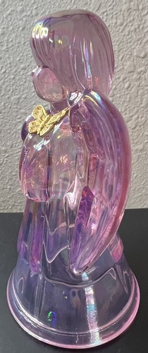 FENTON Pink Iridescent Carnival Glass Praying Angel 22Kt Gold Butterfly VTG Wing - Picture 4 of 12