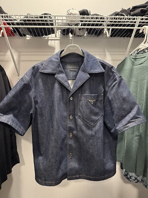 Prada Short-Sleeved Selvedge Denim Shirt