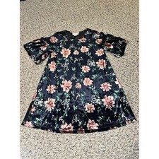 Loveriche Black Floral Velvet Boho Bell Sleeve Dress Short Sleeve