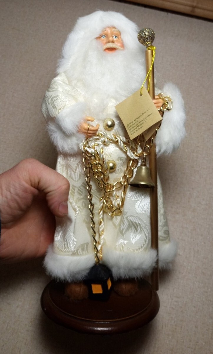 【USA】ヴィンテージ ホワイトコート サンタクロース置き物 Christmas 1996 TJ Winter Fur Coat Santa Lantern, Chain