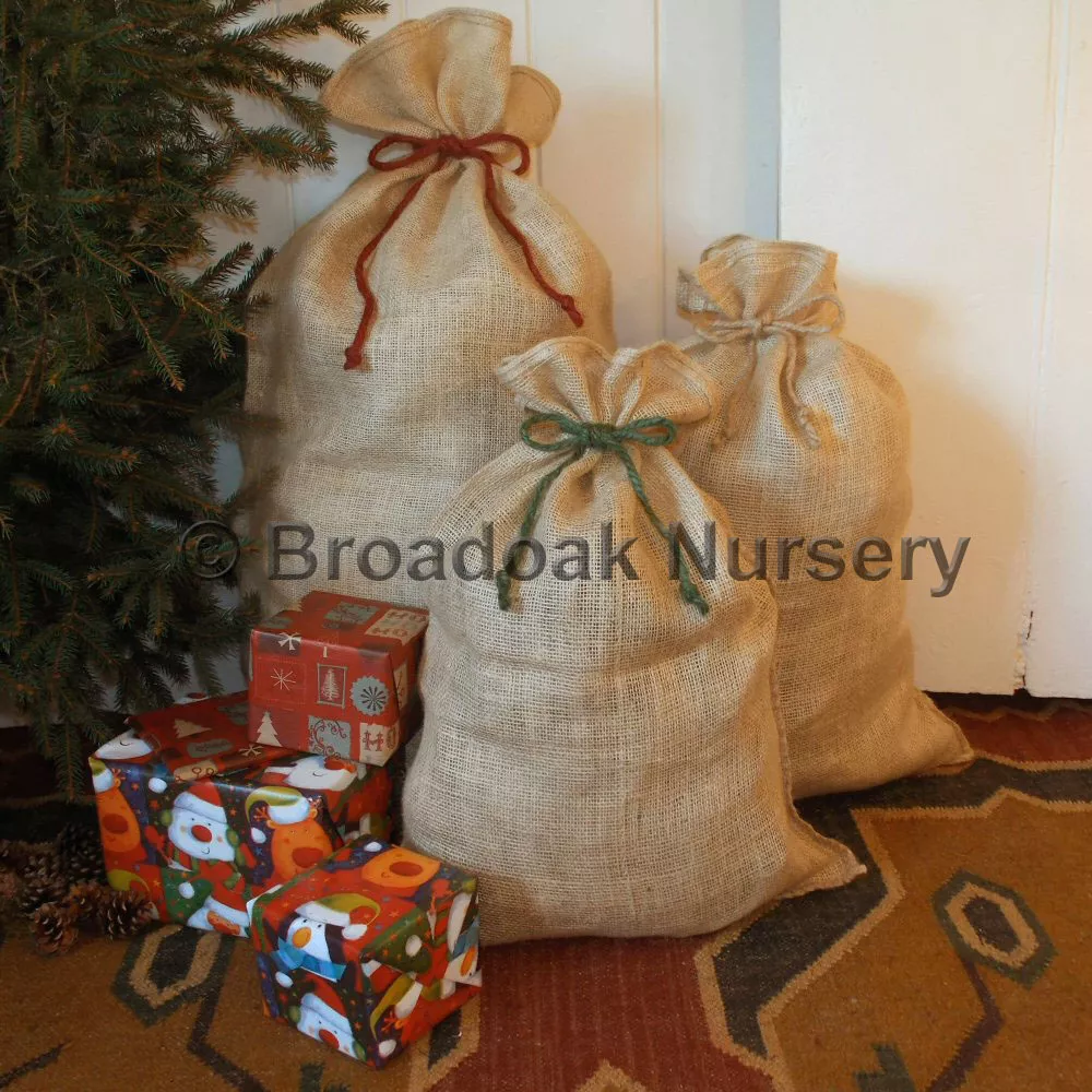 RUSTIC CHRISTMAS HESSIAN SACK Tie Top Jute Gift Bag Stocking