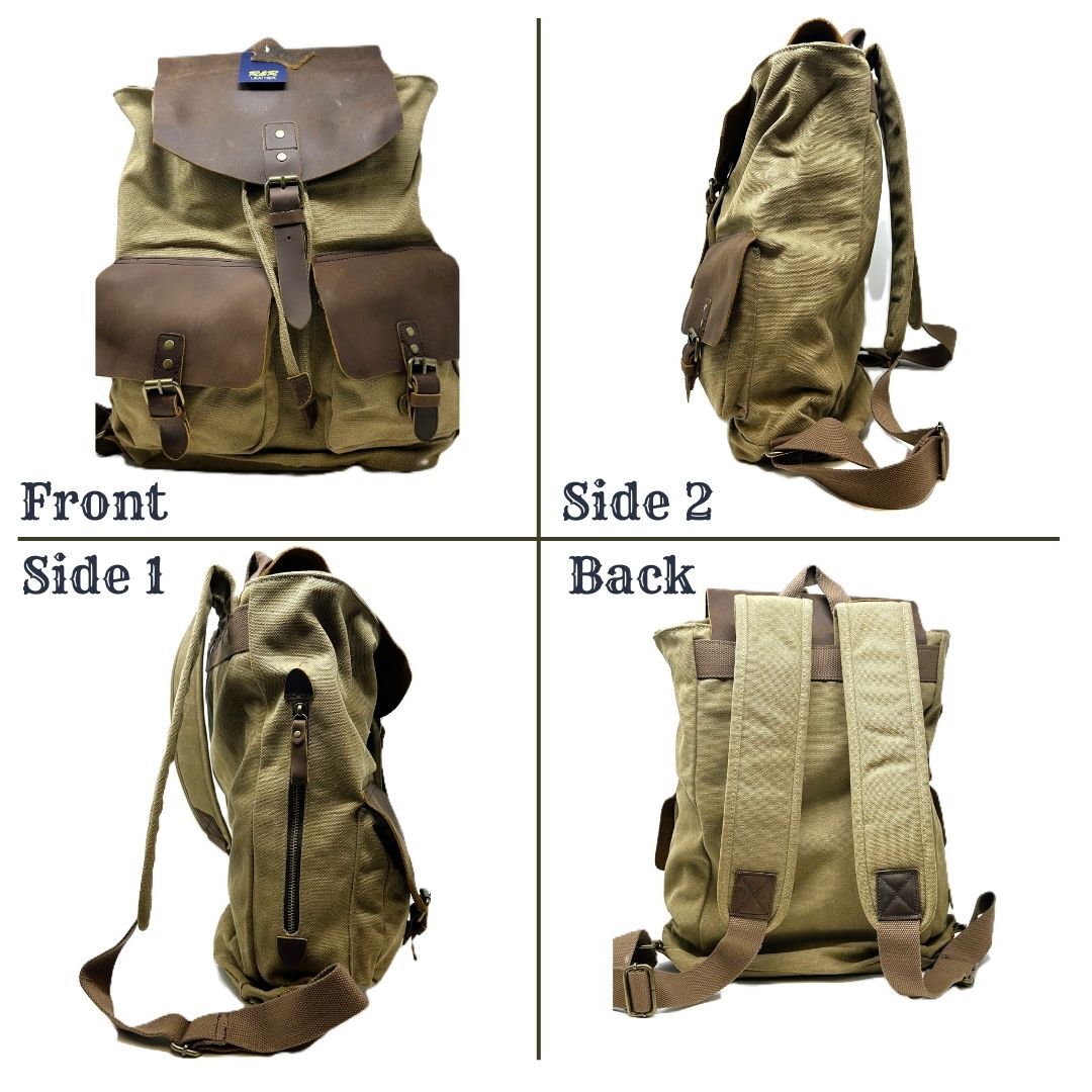 R&R Leather & Canvas Backpack Bag - 508-2Z- Khaki | eBay display picture 1