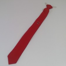 Vintage 60's BOY's Clip-On Neck Tie 17" x 2" Red Black Fleur-de-lis