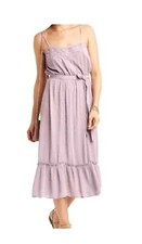 Knox Rose Purple Clouds Sleeveless Waist Tie Boho Ruffle Maxi Sun Dress L