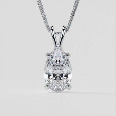 Birnenschliff Solitär Anhänger mit diamantgeschliffener Zopfkette 14K Gold bis 5 Karat