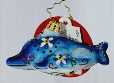 Christopher Radko *NEW* Gem Swimming Through Florals Dolphins Christmas Ornament