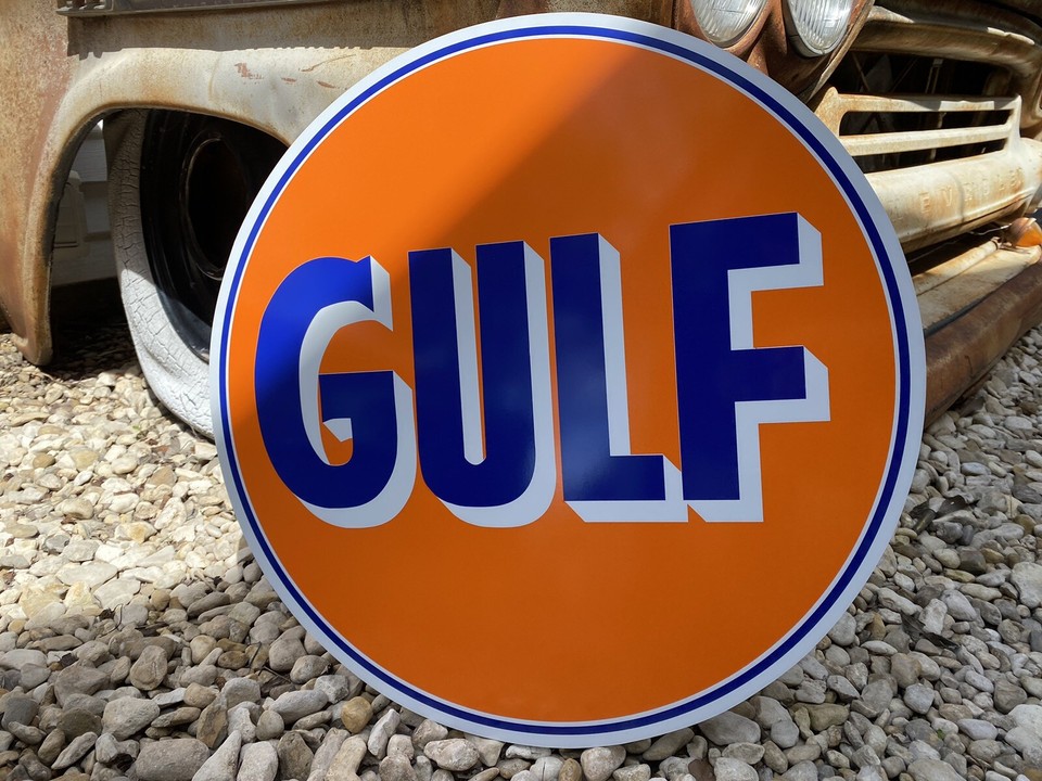 Antique Vintage Old Style Gulf Gas Oil Service Station Sign! | eBay