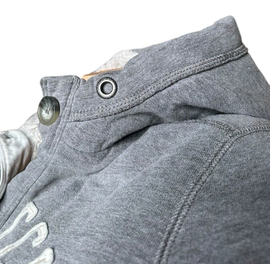 Abercrombie & Fitch Sz L Hoodie Jacket Sherpa Fur Lined Logo Gray Heavy Y2K Vtg - Image 4 of 4