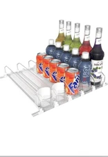 5 Rows Drinks Organizer For fridge, 15” Can Dispenser Push Glide, Widthadjust