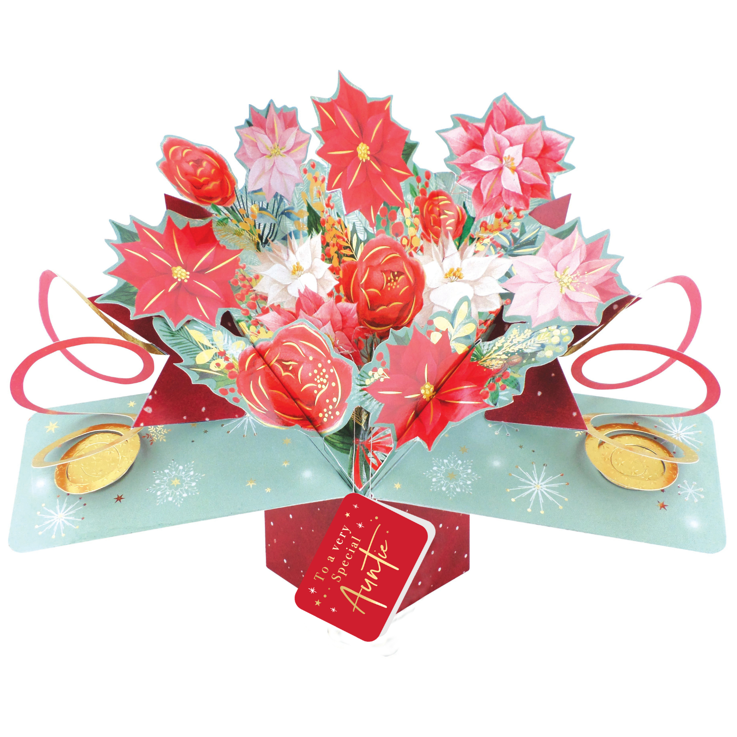 Auntie Christmas Card 3D Festive Bouquet Pop Up Christmas Card Xmas Cards