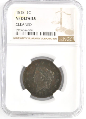 United States 1818 Coronet Head Large Cent Philadelphia Mint NGC VF Details Coin