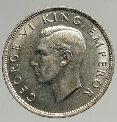 1943 NEW ZEALAND UK King George VI Shield Silver 1/2 Half Crown OLD Coin i94587