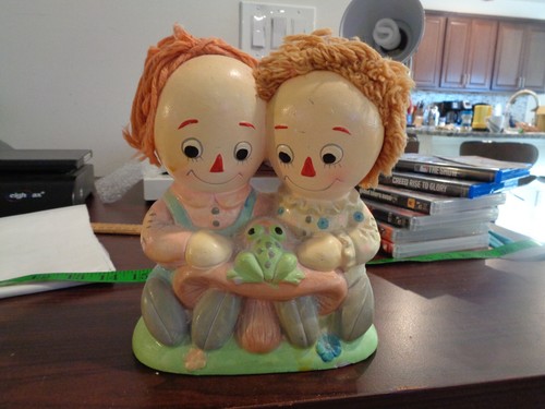 Old Raggedy Ann & Andy Bank Vintage Coin Bank Yarn Hair 1960's