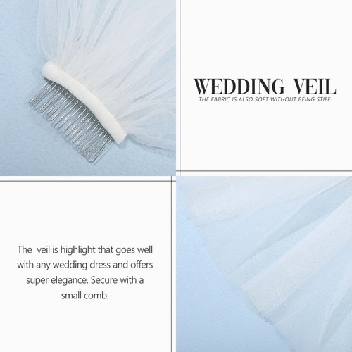 1 Tier Bride Wedding Veils White Fingertip Bridal Tulle Veil Simple Veils wit... - Picture 4 of 7