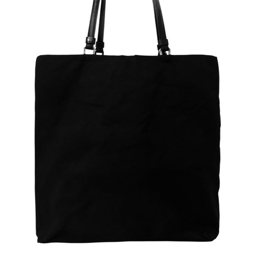 PRADA Logo Tote Shoulder Bag Black Silver Nylon Women's