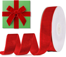 Red Velvet Ribbon 1 Inch x 20 Yards Christmas Wired Ribbon for Crafts Bows