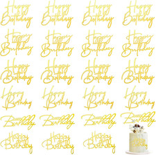 24 Pieces Gold Happy Birthday Cake Toppers Mirror Acrylic Cupcake Topper Happy B