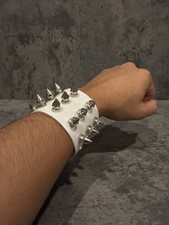 White Leather Spiked Bracelet Men And Women Unisex Punk Rock Emo GrungeStyle