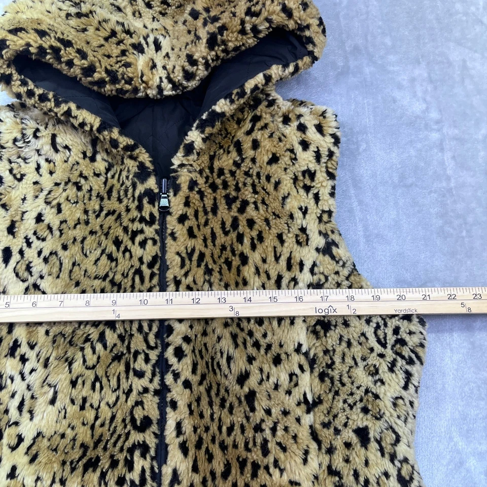 Kristen Blake Leopard Faux Fur Vest Womens M/M Hooded Sleeveless Jacket Boho - Image 3 of 4