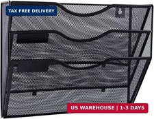 3 Pocket Mesh Hanging Wall File Organizer, Wall Mounted Mail Paper Document Fold