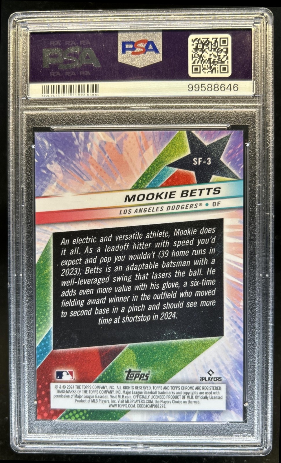 2024 Topps Cosmic Chrome Mookie Betts Starfractor Orange Refractor #/25 PSA 9 view 2