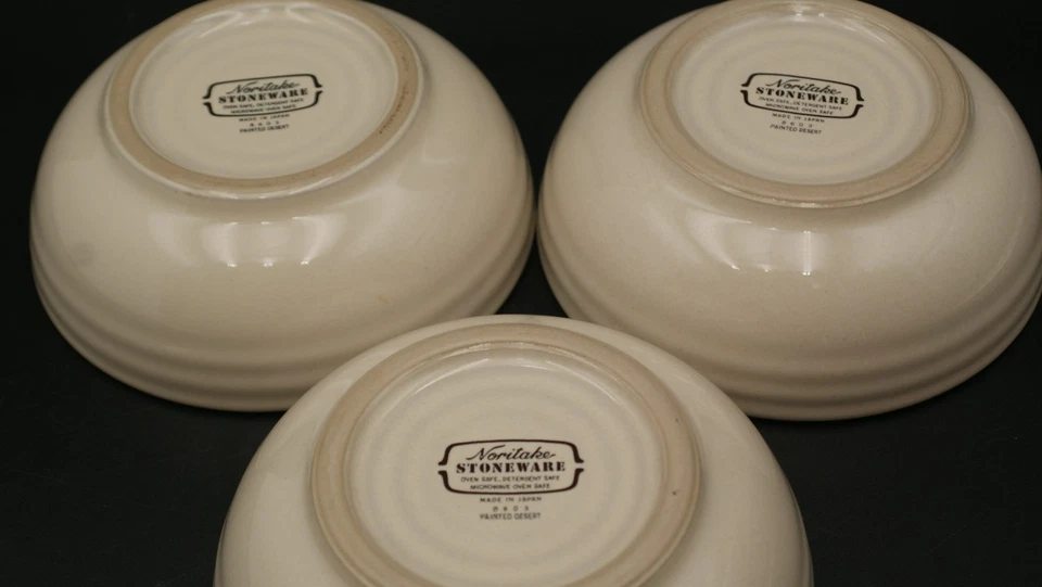 Juego de 3 cuencos de cereal/sopa Noritake 8603 de gres pintado del desierto 6 1/4" Japón Foto 4 de 4