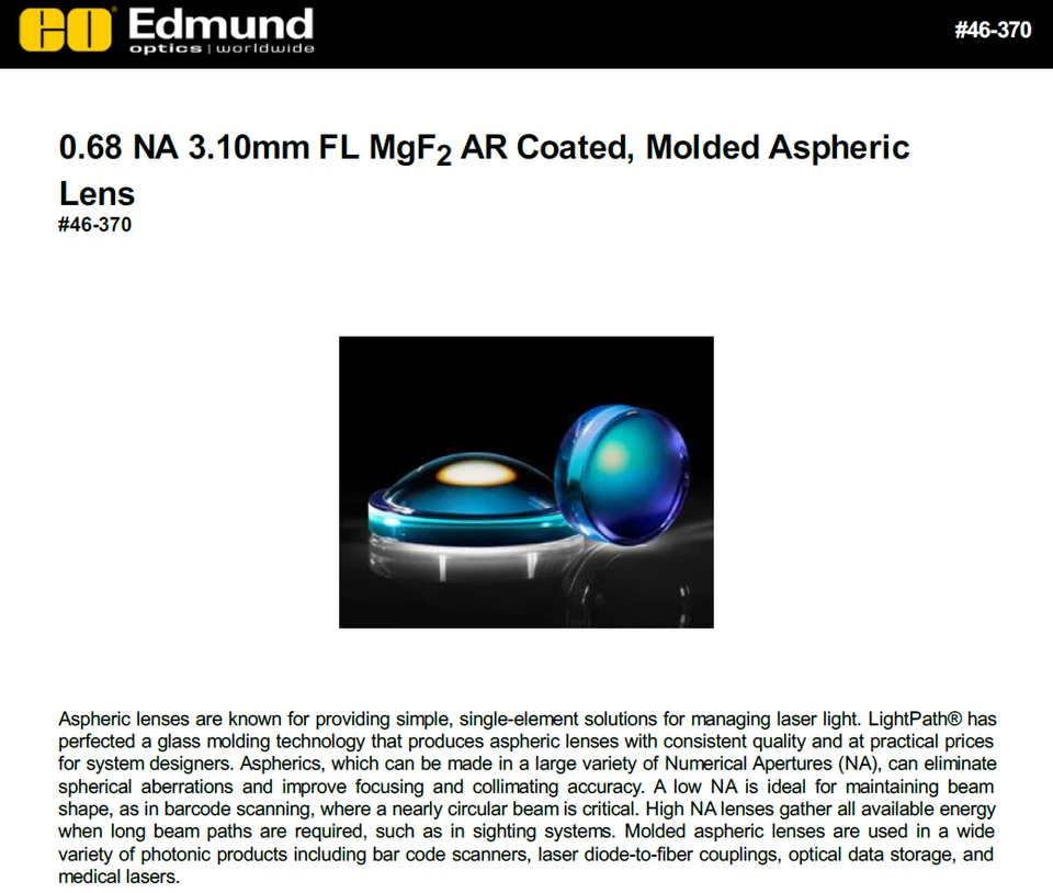 Gran lote de 100 lentes asféricas Thorlabs #46-370 Foto 4 de 4