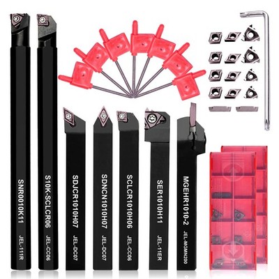 Indexable Lathe Turning Tools 21pcs Kit，3/8'' 10mm Shank 7Pcs Metal Lathe Tool...