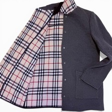 BURBERRY LONDON Wool Coat Horse Logo Gray Size S Nova Check Womens UK Authentic