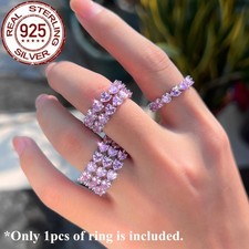 Top Pink Heart Cubic Zirconia Band Ring Sterling Silver Women 925 Bridal Jewelry