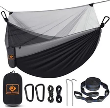 Portable Camping Hammock with Net, Tree Straps, Carabiners for Outdoor Use