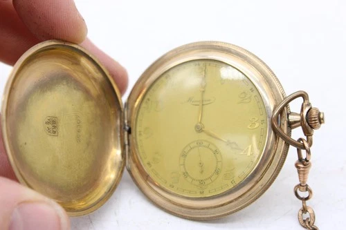 F Antique Minerva Waltham Full Hunter Running Pocket Watch Gold Plated