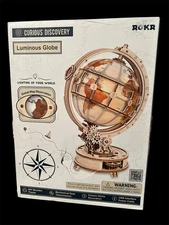 ROKR Luminous Globe DIY 3D Wooden Puzzle Assembly LED Light ST003 NEW IN BOX