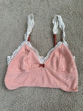 Victoria  s Secret Vintage Style Pink Ribbed Lounge Bralette -Lace Detail size XS