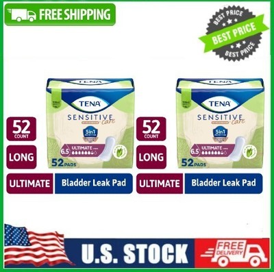 2 PACK TENA Sensitive Care Extra Coverage Incontinence Long Pads Postpartum 52ct