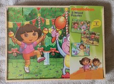Nickelodeon Dora The Expolorer 3 Pack Wooden Puzzle Set--NEW SEALED